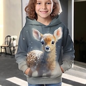 levne 3D zvířata dívky-Dívčí 3D Zvíře Komiks Jelen Vánoční mikina Kapuce Pullover Dlouhý rukáv 3D tisk Podzim Zima Aktivní Módní Roztomilý Děti 3-12 let Venkovní Ležérní Denní Běžný