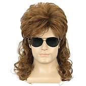 cheap Historical Wigs-Long Dark Brown Wig Rock Star Style Mullet Cosplay Wig 70s 80s Costume Wig Carnival Curly Hair Party Wigs Halloween Wigs