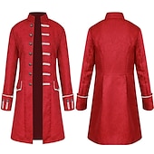 baratos Conjuntos-conjunto com camisa com babados jacquard trench coat peruca colonial 2 * bonés de peruca roupas vitorianas medievais masculinas retrô vintage princesa vampiro fantasia cosplay halloween baile de