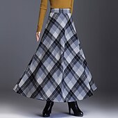 olcso Szoknyák-Női Szoknya A-vonalú Hinta Kockás szoknya Elegáns Divat Maxi Magas derék Szoknyák Kockás Zseb Nyomtatott Vakáció Utca Rubin Kék Zöld Khakizöld Tél Poliészter