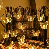 abordables Guirlandes solaires-Guirlande lumineuse solaire en forme de papillon, imperméable, éclairage d&#039;extérieur, luminaire de jardin, 5m, 20led, 6.5m, 30led, 8 modes d&#039;éclairage, noël, nouvel an, fête de mariage, vacances,
