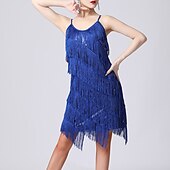 preiswerte Übungsbekleidung-Latein-Tanz Kleid Pure Farbe Farbaufsatz Pailetten Damen Leistung Ausbildung Ärmellos Hoch Polyester