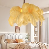 cheap Island Lights-LED Pendant Light Chandelier Gorgeous Extra Large 90cm Ostrich Feather Bouquet Pendant Light Romantic Mounted Lighting Fixture for Restaurant Bedroom Chain NOT Adjustable 110-240V