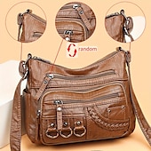 levne Tašky přes rameno-dámská vintage crossbody kabelka z umělé kůže s mnoha kapsami na zip – ležérní kabelka přes rameno pro každodenní nošení