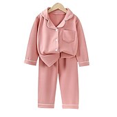 abordables Pyjamas-Ensembles de pyjama Fille Enfants Printemps Automne Actif manche longue SY01-pyjama rose clair Jaune Vert Claire Couleur unie Bouton Intérieur 7-13 ans