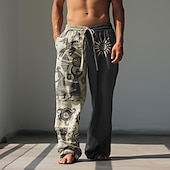 economico Classico-Per uomo Stampe Grafiche Pantaloni di Lino Pantaloni Larghi Misura del girovita medio Stile Etnico Casuale Coulisse Elastico in vita Tasca Frontale Primavera &amp; Estate Nero Blu Cachi
