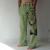 economico Casa-Per uomo Animale Leone Pantaloni di Lino Pantaloni Pantaloni Larghi Misura del girovita medio Streetwear Hawaiano Designer Casuale Quotidiano Ferie Coulisse Elastico in vita Stampa 3D Primavera