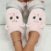 ieftine Flip-Flops de Damă-papuci de pisică de pluș pentru femei - papuci confortabili de interior cu blană, cu urechi drăguțe și broderie pentru îmbrăcăminte de iarnă acasă