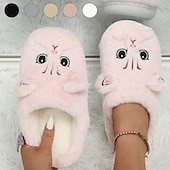 ieftine Flip-Flops de Damă-papuci de pisică de pluș pentru femei - papuci confortabili de interior cu blană, cu urechi drăguțe și broderie pentru îmbrăcăminte de iarnă acasă