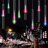 billige Elektrisk støpsel-julelys utendørs meteordusjlys fallende regnlys 80cm 8 tube 576 led snøfallende istapp fossende lys for juletre halloween dekorasjon bryllupsfest