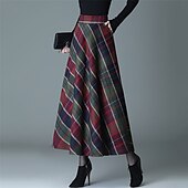 voordelige Rokken-dames a-lijn geruite rok midi-rokken zak lange geruite kleurblok dagelijks datum herfst&amp;amp;winter twilled satijn elegant lang rood blauw groen
