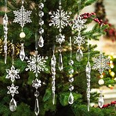 baratos Acessórios para Árvores-10 peças de enfeites de natal de cristal para decorações de árvores - enfeites de pingente de floco de neve de acrílico pendurados com pingentes de gota para decorações de cristais de lustre do país das maravilhas do inverno suprimentos