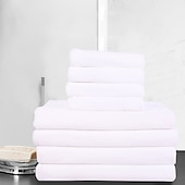abordables Les serviettes-serviettes blanches d&#039;hôtel 70*140, serviettes de bain, salons de beauté, serviettes absorbantes, douces et faciles à sécher