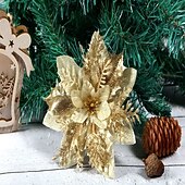 olcso Koszorúk, Girlandok és Díszek-50db piros mikulásvirág műkarácsonyi dekor, csillogó mikulásvirág karácsonyfa virágdísz, barkácsolt karácsonyi koszorú dekor