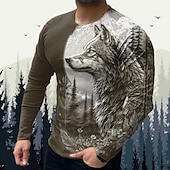 cheap Animal Print T shirts-Men&#039;s Animal Wolf Graphic Prints T shirt Graphic Tee Long Sleeve T shirt 3D Print Crew Neck Shirt Designer Basic Casual Outdoor Daily Sports Black Yellow Blue Spring &amp;  Fall Clothing Apparel S M L XL