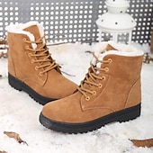 preiswerte Schnee- und Winterstiefel-Damen Winterstiefeletten zum Schnüren mit Kunstfellfutter und rutschfester Sohle, warme Schneestiefel aus Wildleder für kaltes Wetter im Freien
