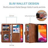 abordables Carcasas Samsung-Funda para teléfono para Samsung Galaxy Z Fold 5 Z Fold 4 Z Fold 3 Funda de billetera con cremallera protección completa con correa para muñeca color liso de cuero PU