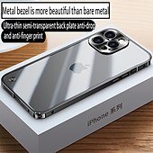 お買い得  iPhone用ケース-iPhone 16、iPhone 15、14 Pro Max Plus バックカバー バンパーフレーム スリムケース 着脱式ミラー 透明レトロアクリル金属