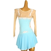 preiswerte Eiskunstlaufkleider-Eiskunstlaufkleid Damen Mädchen Eislaufen Kleider Wasserblau Gelb Rosa Patchwork Rückenfrei Gitter Hochelastisch Ausbildung Wettbewerb Eiskunstlaufkleidung Klassisch Langarm Eislaufen Eiskundstlauf