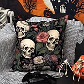 economico Camera di Halloween-federa per cuscino bifacciale 1 pz. federa per cuscino quadrato decorativo morbido con fiore di scheletro per camera da letto, soggiorno, divano, sedia, decorazioni