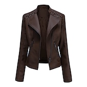 abordables Vestes en simili cuir-Veste en simili cuir pour femme veste de motard automne imperméable coupe-vent manteau hiver fermeture éclair revers vêtements d&#039;extérieur modernes à manches longues vacances causales
