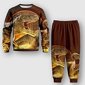 billiga Pojkens 3D-djur-Pojkar 3D Djur Dinosaurie Sweatshirt &amp; Sweatpants Set Långärmad 3d-utskrivning Höst Vinter Aktiv Mode Häftig Barn 3-12 år Utomhus Semester Gata Normal