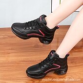 abordables Chaussures de jazz-Femme Chaussures de Jazz Baskets de Danse Danse en ligne Utilisation Entraînement Soirée Manteaux en similicuir Plus doux Professionnel Deli-pointes Talon épais Bout rond Lacet Adolescent Adulte Noir