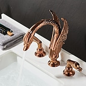 preiswerte Mehrere Löcher-weit verbreitete waschtischmischbatterie, 2 griff 3 löcher waschtischarmaturen schwan edle luxus goldene und ölgeriebene bronze badarmaturen