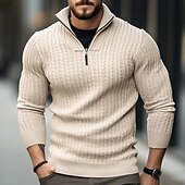 preiswerte Herrenpullover-Herren Pullover Herbstpullover Pullover mit Viertelreißverschluss Gerippt Stricken Standard Zip Strick Glatt Ständer Moderne zeitgenössische Arbeit Freizeitskleidung Bekleidung Winter Schwarz