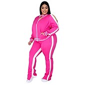 cheap Women&#039;s Tracksuit-Women&#039;s Tracksuit Sweatsuit 2 Piece Athletic Winter Long Sleeve Thermal Warm Breathable Soft Fitness Running Jogging Sportswear Activewear Striped Black Yellow Light Green