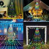 abordables Alimentado por USB-luces de hadas del árbol de la cascada 180 leds luz de la cascada del árbol de navidad 9 gotas 78,74 pulgadas luz de guirnalda al aire libre enchufe usb 8 modos cortina de ventana luz de carámbano