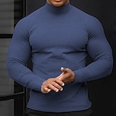 cheap Basic T shirts-Men&#039;s T Shirt Turtleneck shirt Long Sleeve Shirt Long Sleeve Rolled collar Spring &amp;  Fall Holiday Casual Comfortable Essential Vacation Holiday Weekend Black White Wine Top Tee for Men