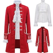 baratos Conjuntos-conjunto com camisa com babados jacquard trench coat peruca colonial 2 * bonés de peruca roupas vitorianas medievais masculinas retrô vintage princesa vampiro fantasia cosplay halloween baile de