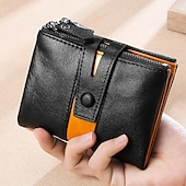 economico porta carte e custodie-Portafoglio con cerniera in pelle bovina 100% portacarte ID con blocco RFID portamonete