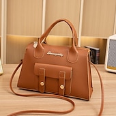 preiswerte Handtaschen und Tragetaschen-Weiße Damenhandtasche aus Kunstleder mit Tragegriff oben und Schnallendetail vorne – elegante, strukturierte Umhängetasche für Büro, Reisen und den täglichen Gebrauch