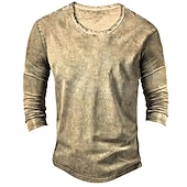 billiga grundläggande t-shirts-Herr T-shirt Henleytröja T-tröja Långärmad tröja Långärmad Henley Vår &amp; Höst Slät Vintage Mode Grundläggande Semester Gata Utekväll Brun Khaki grön Grå Topp t-shirt för män