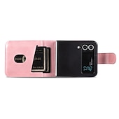 זול מארז סמסונג-מגן טלפון לסמסונג גלאקסי Z Flip 6 Z Flip 5 Z Flip 4 Z Flip 3 תיק כסף עם חריצי כרטיס מיגון בטיחותי צבע עמיד PC PU עור