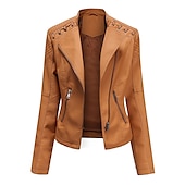 abordables Vestes en simili cuir-Veste en simili cuir pour femme veste de motard automne imperméable coupe-vent manteau hiver fermeture éclair revers vêtements d&#039;extérieur modernes à manches longues vacances causales