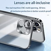 お買い得  iPhone用ケース-iPhone 16、iPhone 15、14 Pro Max Plus バックカバー バンパーフレーム スリムケース 着脱式ミラー 透明レトロアクリル金属