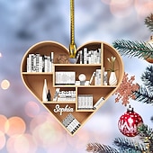 お買い得  木のアクセサリー-クリスマスツリーの装飾、スクエアハートの本棚ペンダント、図書館の本棚のハートの飾り、部屋の装飾