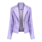 abordables Vestes en simili cuir-Veste en simili cuir pour femme veste de motard automne imperméable coupe-vent manteau hiver fermeture éclair revers vêtements d&#039;extérieur modernes à manches longues vacances causales