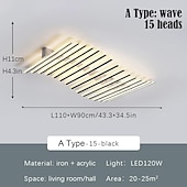 cheap Ceiling Lights-Rectangular Geometric LED Ceiling Lamp 12/15 Head Dimmable Chandelier for Bedroom Livingroom,Dimmable Flush Mount Ceiling Light,Modern Linear LED Ceiling Lights Fixture-Wave 110-240V