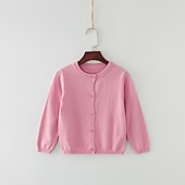 cheap Sweaters &amp; Cardigans-Kids Girls&#039; Cardigan Solid Color School Long Sleeve Active Cotton 7-13 Years Spring Water Blue turmeric Dark powder