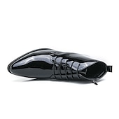 abordables Botas de vestir-Botas de vestir de charol negro para hombre: elegantes botas con cordones, para uso formal e informal, perfectas para eventos y trabajo.