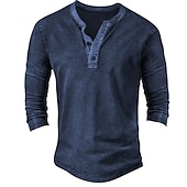 olcso Alkalmi Henley póló-Férfi Gombos póló Póló Henley ing Tee Top Hosszú ujj Henley Tavasz &amp; Ősz Színes Divat Dizájn Alap Vakáció Utca Alkalmi Sötétkék Lóhere Kávé Férfi felső póló