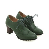 tanie Lata 20. XX wieku-damskie zielone półbuty typu brogs oxford - skórzane buty vintage ze sznurowadłami na grubym obcasie do biura i na co dzień
