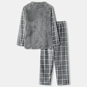 abordables Pijamas-Hombre Ropa de salón Pijama Conjunto pijama Top y pantalón de pijama 2 Piezas Plaid Elegante Casual Confort Hogar Diario Franela Comodidad Cuello Barco Manga Larga Pullover Pantalón Cintura elástica