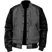 preiswerte Herrenjacken &amp; Herrenmäntel-Herren übergangsjacke Collegejacke Alltagskleidung Lederärmel Frühling &amp; Herbst Einfach Streetwear Stehkragen Kurz Schwarz Weiß Hellgrau Dunkelgray Jacken
