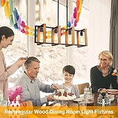 economico Modello a candelabro-illuminazione dell&#039;isola della cucina, lampada a sospensione della fattoria della sala da pranzo a 4 luci, lampada a sospensione moderna nera, lampada da tavolo da biliardo, finitura in legno e