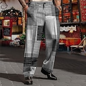cheap Loose-Plaid Geometry Business Men&#039;s 3D Print Pants Trousers Outdoor Street Wear to work Polyester Yellow Red Purple S M L High Elasticity Pants